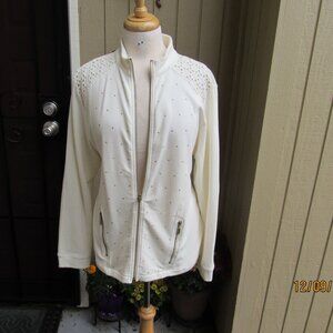 #542 NEW WOMAN'S IVORY GOLD BEADED JACKET BY CHICO'S  (SIZE XL)